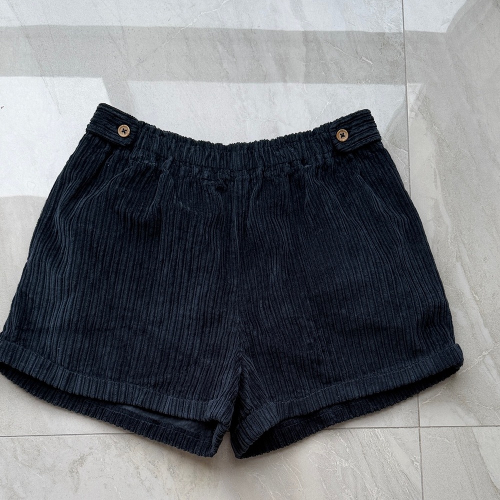 Mango Black High Waist Corduroy Shorts
